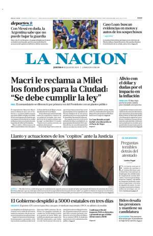 Tapa Diario La Nación de Hoy